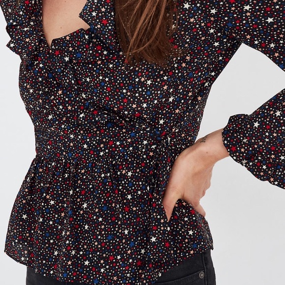 Silk Ruffle-Hem Wrap Top in Starry Night - Picture 3 of 7